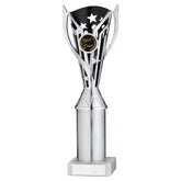 SILVER/BLACK PLASTIC 'FLASH' CUP ASSEMBLED ON MARBLE (1in CEN) - 10in